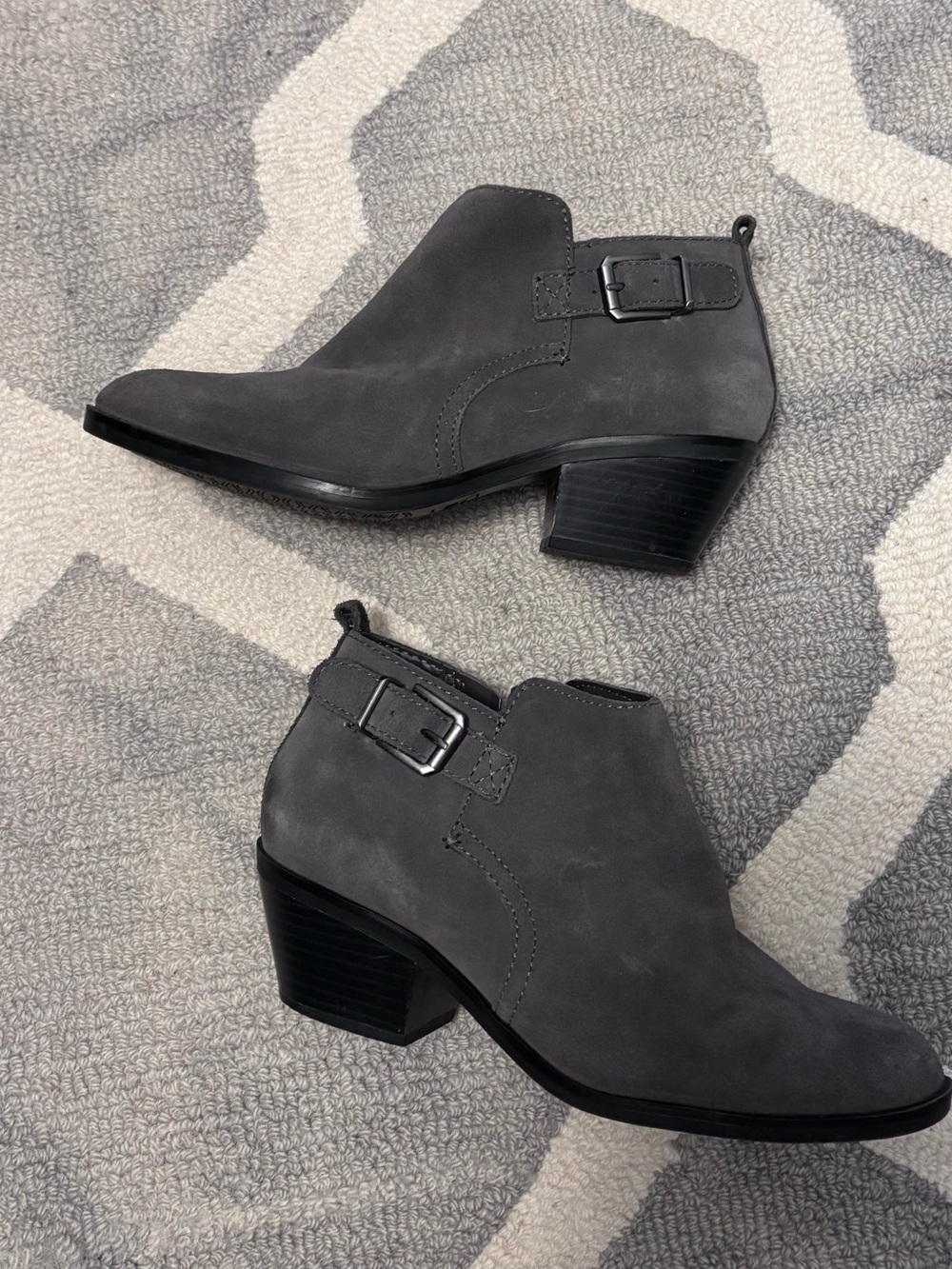 Sonoma Gray Suede Buckle Ankle Booties